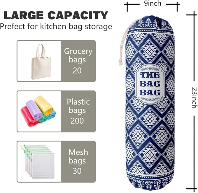 The Bag Grocery Holder, Rustic Organizer for Shopping Bags, Wall Mount Plastic Storage Container Dispenser, Kitchen Gifts for Women Family Friends Grandma Mom (B-5)