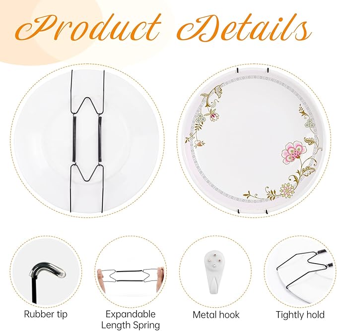 Bilillo 6 Pack Plate Hangers for The Wall, Suitable for 10''-14'' Decorative Plate,Invisible Heavy Duty Wire Plate Holder with Wall Hooks, Plate Hangers for Displaying Plates, Platter, Dish (Black)