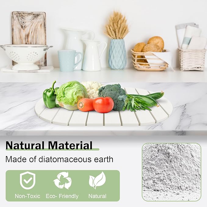 Stone Dish Drying Mat for Kitchen Counter,24"(L)×16"(W) Collapsible Fast-Drying Diatomaceous Earth Mats with Towel Sanding Tool,Versatile Stone Drying Mats for Cups Dishes Bottles
