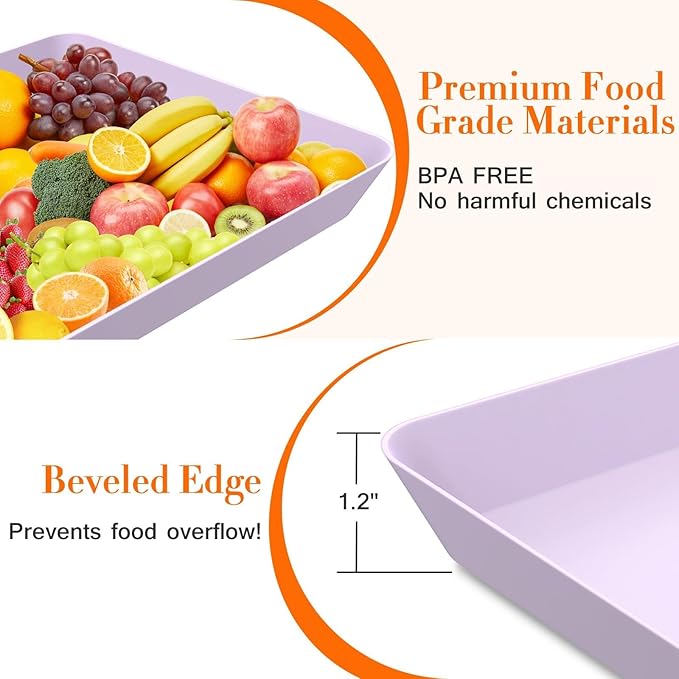 WOWBOX 4 pcs Serving Tray for Entertaining, Serving Platters for Snacks, Fruit, Cookies, Dessert, Reusable Plastic Trays for Serving Food and Pantry Organization in Kitchen & for Parties, (Purple)