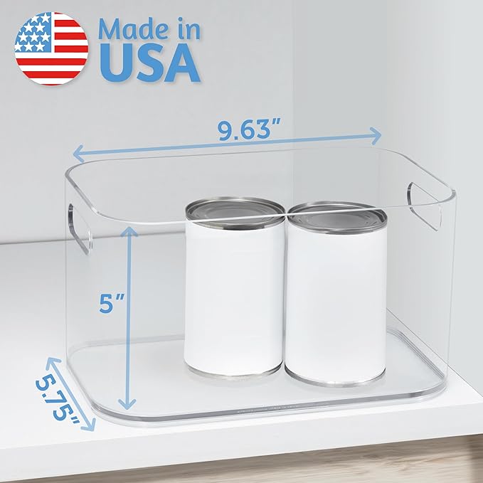 STORi Bliss 10" x 6" Open Clear Pantry Organizer Bin, Plastic Containers with Handle for Kitchen, Fridge, Cabinet, Closet, Bathrom, Undersink Storage Made in USA