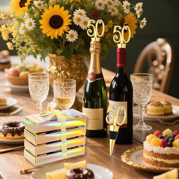 30Pcs 50th Birthday Wine Stopper Party Favors 50th Gold Wedding Favor Wine Bottle Stoppers 50 Birthday Party Souvenirs for Guests Wine Stoppers Gift Box for Wedding Anniversary Decorations (50th)