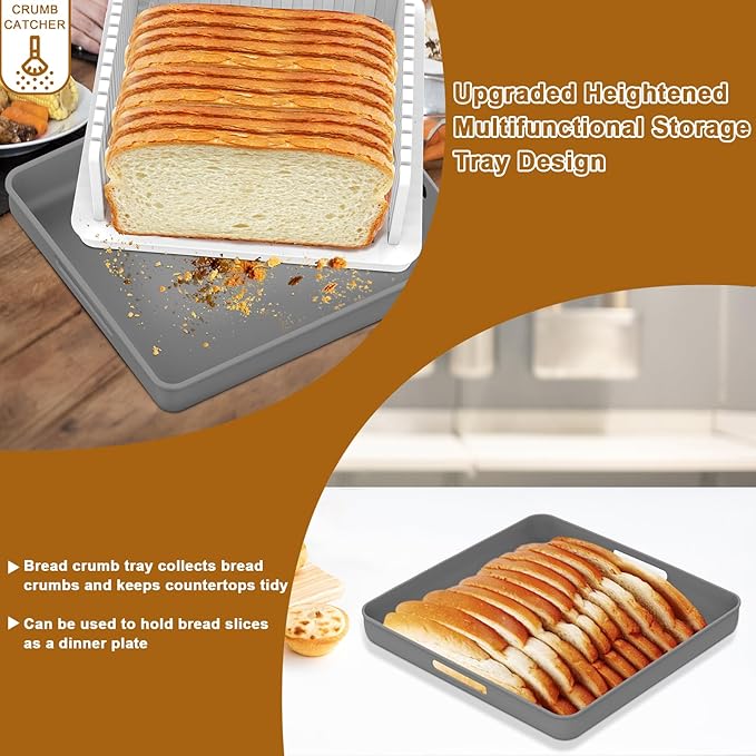 Upgrade Widen Bread Slicer for Sourdough rounds, 13″ Adjustable Large Capacity Wide and Thicknesses, Foldable and Compact Cutting Guide with Crumb Tray, Suitability for Homemade sourdough Bread
