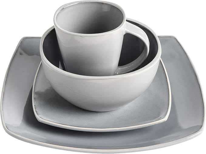 Gibson Elite Soho Lounge Square Reactive Glaze Stoneware Dinnerware Set, Service for 4 (16pc), Light Gray