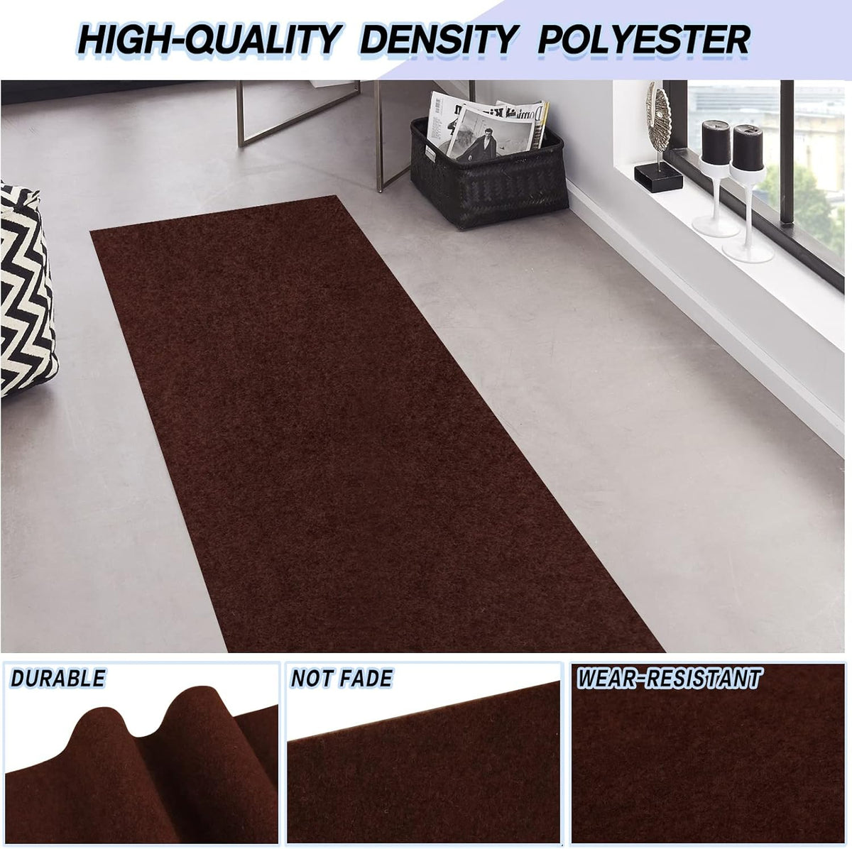Custom Size Backed Non-Slip Area Rugs Runner, Easy Clean, Waterproof Runner Rugs for Hallway Entryway, Kitchen, Laundry, 2FT x 36FT, Brown
