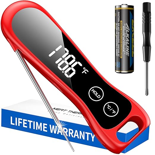 2025 Upgraded Meat Thermometer Digital-1 Second Instant Read Food Thermometer with Large LED Display-IP67 Waterproof Kitchen Thermometer for Grilling and Cooking for Oven, BBQ, Smoker, Candy, Turkey