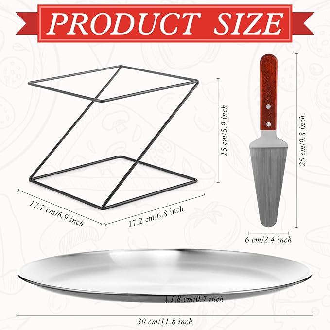 12 Pcs Pizza Stand Set: 4 Metal Stands, 4 Pizza Pans, 4 Spatulas for Weddings, Party(Silver,Square)