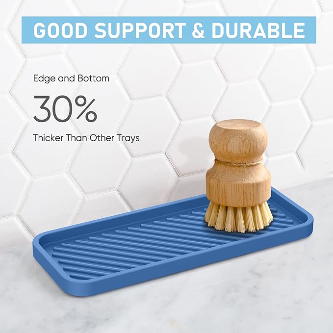EG-SIPRO Kitchen Sink Organizer Tray,Sponge Holder for Kitchen Sink Bathroom Counter Tray Sponge Caddy Silicone Soap Holder for Soap dispenser, Bottle, Dishwashing Accessories(2-pack)