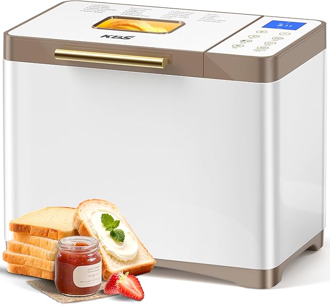 KBS 20-IN-1 Bread Maker with Custom Program, 650W Bread Machine with Nonstick Ceramic Pan & Stainless Steel Paddle, 2LB Bread Maker Machine, Polish Bread, Gluten-Free, Touch Panel, 15H Timer, 3 Colors