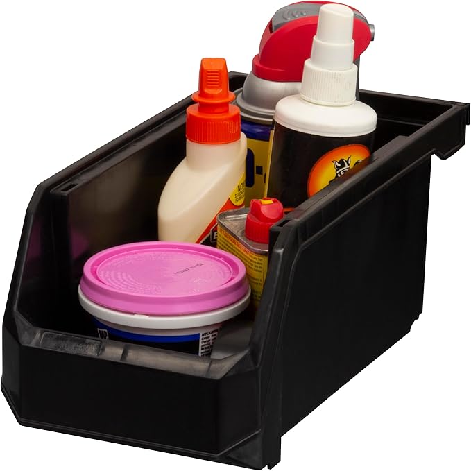 Plastic Containers for Organizing and Storage Bins for Closet, Kitchen, Office, Garage or Pantry Organization, Stackable Bins, Medium (11" x 5" x 5.5"), 8-Pack, Black