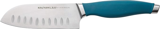 Rachael Ray Cutlery Japanese Stainless Steel Knives Set with Sheaths, 8-Inch Chef Knife, 5-Inch Santoku Knife, and 3.5-Inch Paring Knife, Teal