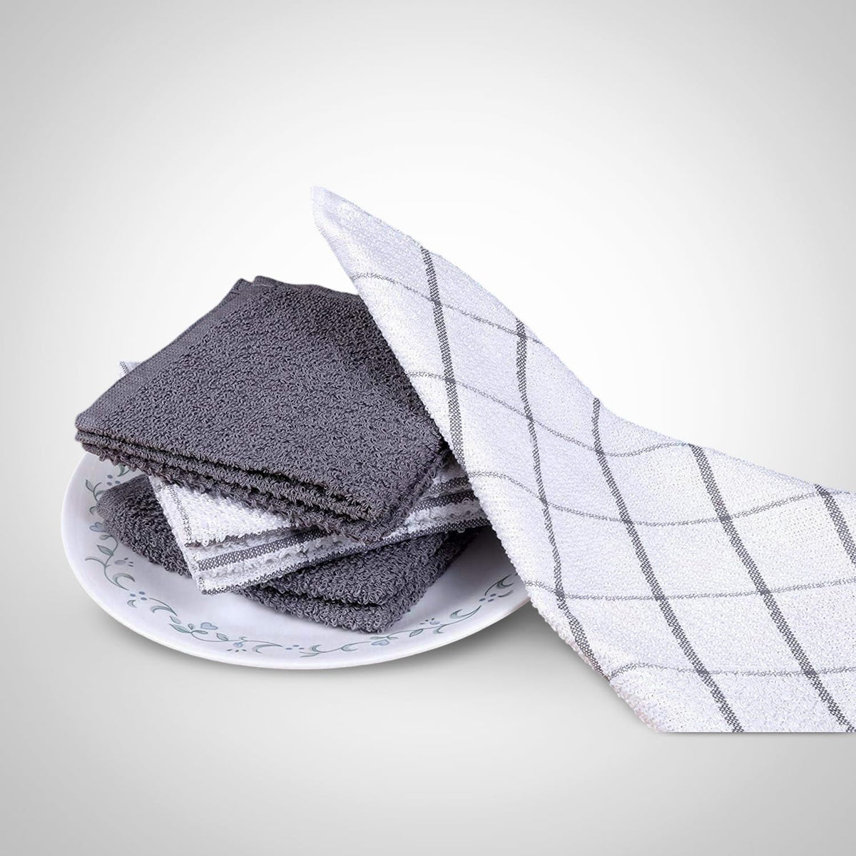AMOUR INFINI Cotton Kitchen Dish Cloths Set of 8 – Highly Absorbent, Super Soft Premium Terry Cleaning Cloth (12"x12" Inch) Premium Dishcloths for Washing Dishes (Light Gray)