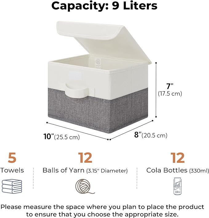 GRANNY SAYS Small Storage Bins with Lids, Small Storage Boxes, Shelf Baskets for Shelf, Collapsible Storage Bins for Living Room, Bedroom, 10x8x7 Inch, White/Gray, 2-Pack
