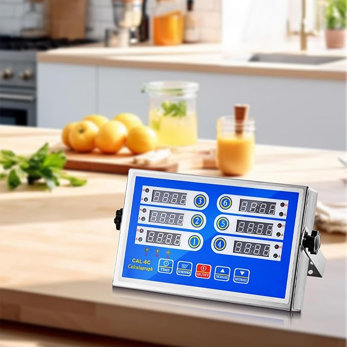Commercial 6 Channel Kitchen Timer Cooking Countdown with Clear Display Loud Ring Alarm Reminder for Restaurant Multiple Events
