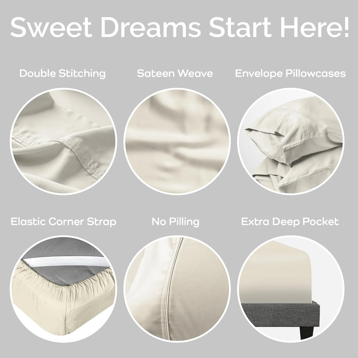 100% Viscose from Bamboo Sheets Queen Size, Super Soft Bedding Set, 4PC Cooling Sheets for Hot Sleepers, Vegan Silk Moisture Wicking, Organically Grown Bedsheet - Ivory - 60" x 80"