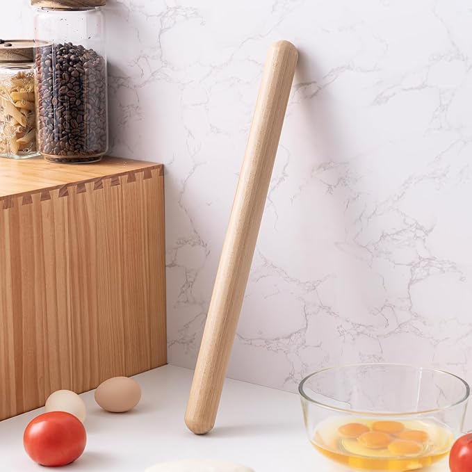 AISOSO French Rolling Pin, 17.7 Inches Wood Rolling Pins for Baking, Extra Long Classic Wooden Dough Roller for Fondant Pizza Pie Crust Cookie Pastry, Kitchen Baking Essentials, Light Yellow