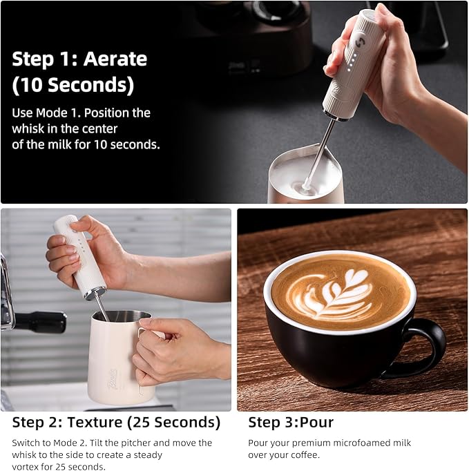 Bincoo Performance Milk Foamer - Dual Speed, Waterproof, Stainless Steel, Ultra Fast Handheld Drink Mixer - Create Barista Microfoam in 40 Seconds for Latte, Cappuccino & Coffee at Home (Black)
