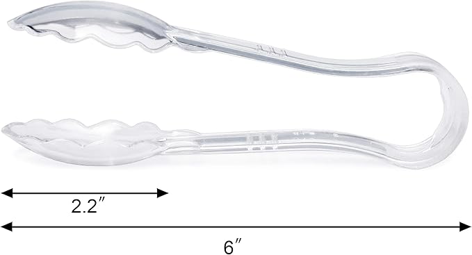 New Star Foodservice Utility Tong, High Heat Plastic, Scalloped, Set of 12 (6-Inch, Clear)