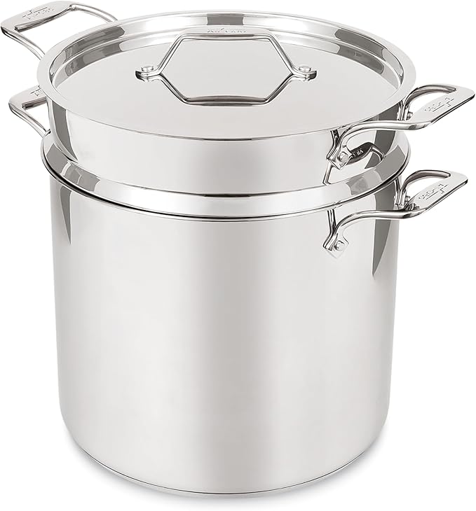 All-Clad Simply Strain Stainless Steel Stockpot, Multipot With Insert & Lid, 16 Quart Induction Oven Broiler Safe 600F, Strainer, Pasta Strainer with Handle, Steamer Pot, Pots and Pans, Silver