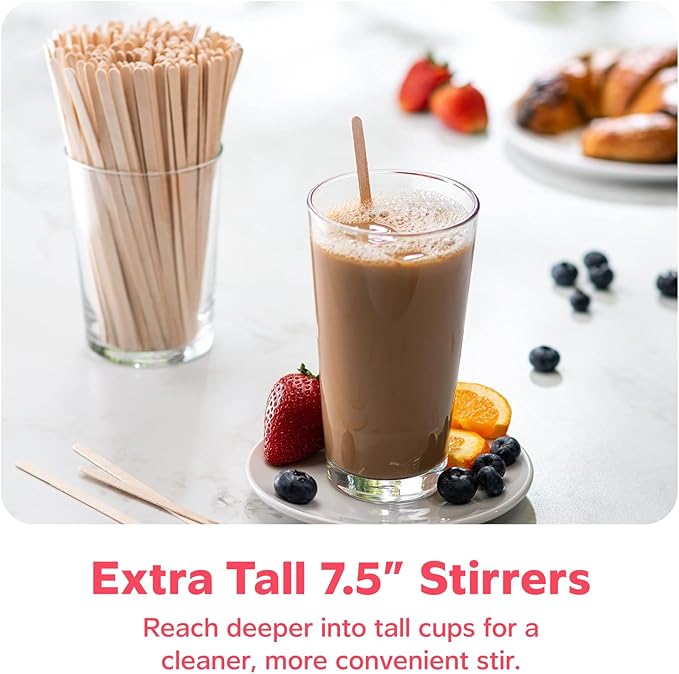 GUSTO [1000 Count] 7.5 Inch Wooden Coffee Stirrers - Wood Stir Sticks, Biodegradable, Eco-Friendly Wood Stirrers for Coffee & Cocktails (Formerly Comfy Package)