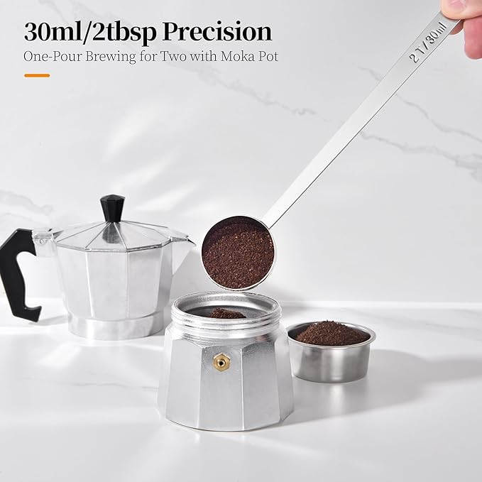 Long Handle Coffee Scoop: 8.6 Inch 18/8 Stainless Steel 2 Tablespoon Metal Measuring Spoon Tbsp Scoop for Coffee Beans, Grounds Coffee, Coffee Powder, Tea, Tall Jars (2Tbsp/30ml)