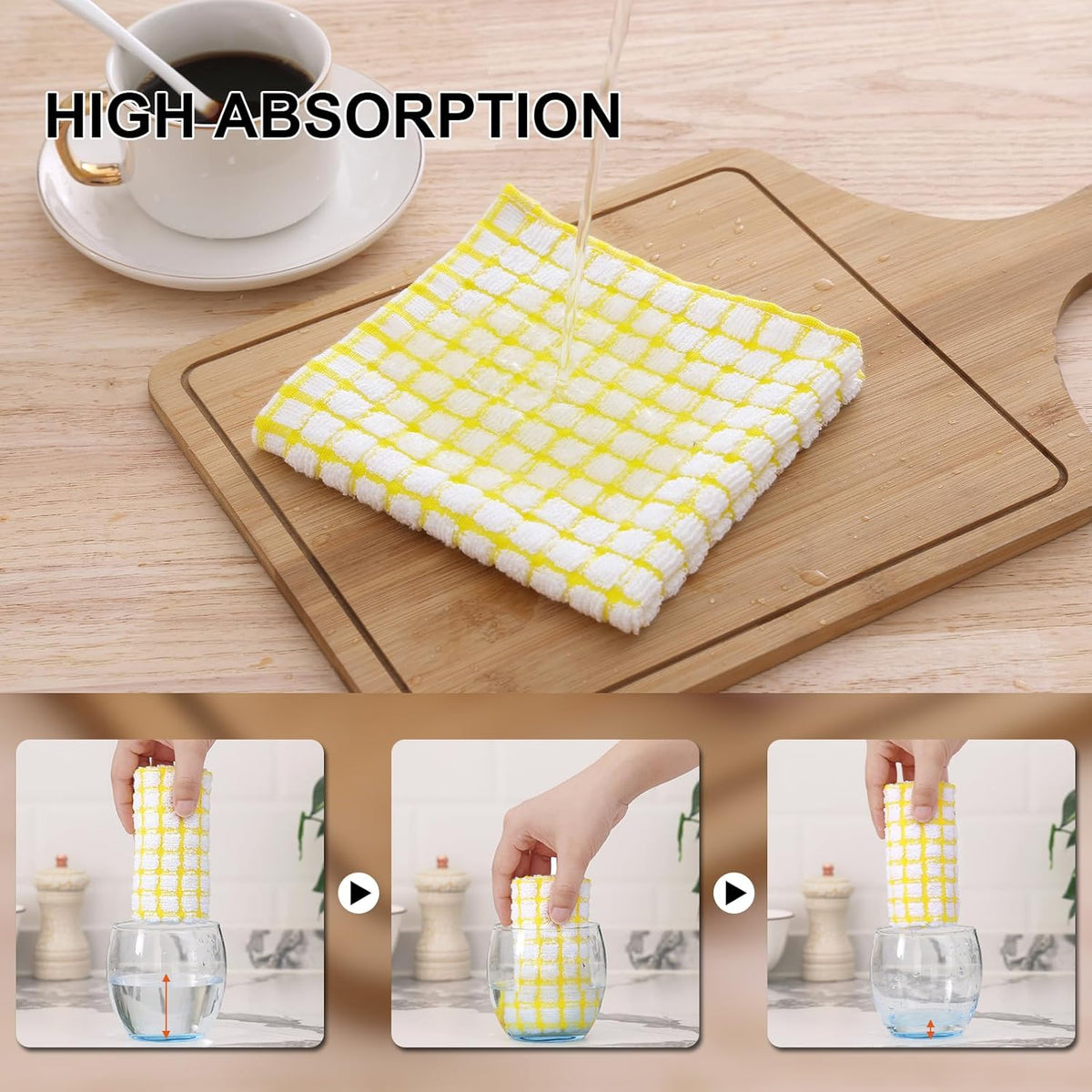 Kitinjoy Cotton 8 Pack Terry Kitchen Dish Cloths, 12 x 12 Inches Super Soft and Absorbent Dish Rags, Quick Drying Dish Towels for Washing Dishes, Yellow