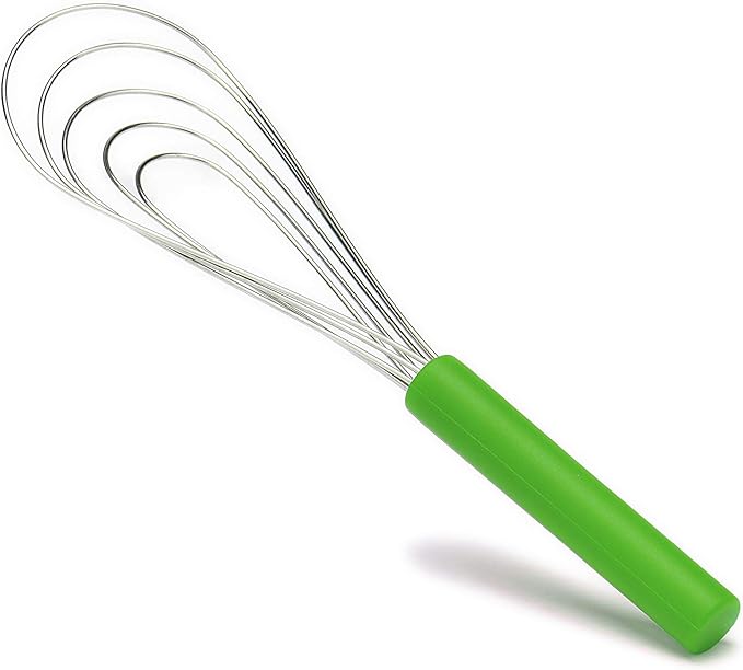 Flat Whisk Silicone Handle Non Slip 10" - 5 Wires Whisk with 10 Heads for Kitchen Cooking by Jell-Cell (Green)