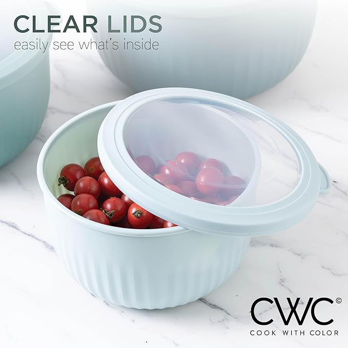 COOK WITH COLOR Prep Bowls with Lids- Wide and Deep Nesting Plastic Small Mixing Bowl Set with Lids, 12 Piece Set - Deep Bowls, Teal