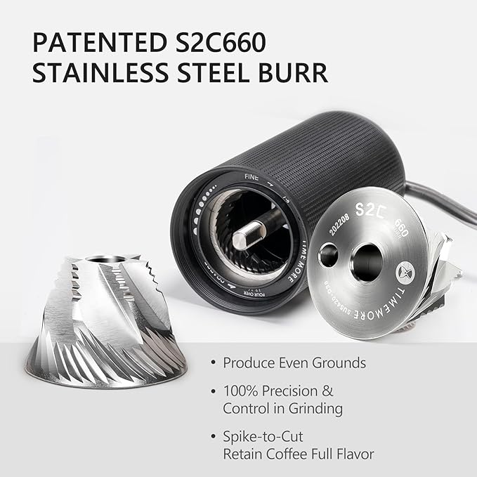 TIMEMORE Chestnut C3S Manual Coffee Grinder, Stainless Steel S2C Conical Burr Coffee Grinder, Hand Coffee Grinder, Adjustable Grind Setting for Travel/Camping/Home, Black