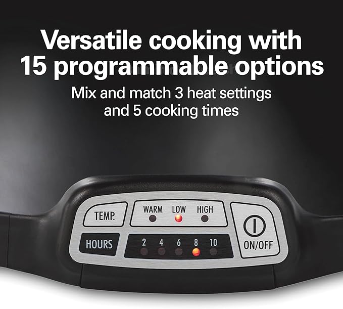 Hamilton Beach Portable 7 Quart Programmable Slow Cooker with Three Temperature Settings, Lid Latch Strap for Easy Travel, Dishwasher Safe Crock, Black (33474G)