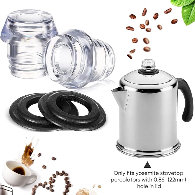 Lounsweer 2 Sets Percolator Parts Top and Washer Ring Compatible with Farberware Yosemite Coffee Percolators Replacement Transparent Coffee Pot Filters