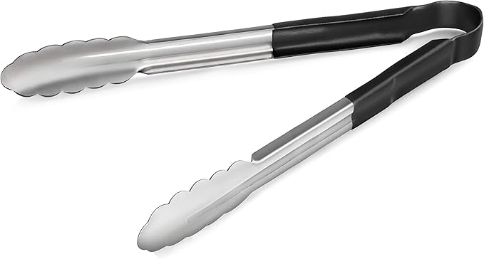 New Star Foodservice 35742 12-Inch Utility Spring Tongs, Stainless Steel, Vinyl Coated, Set of 12, Black