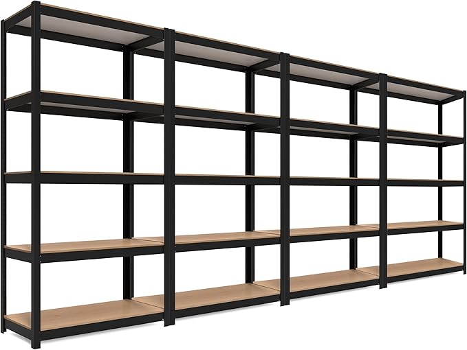HOMEDANT House Black 5-Tier Laminated Metal Shelving Unit Adjustable Storage Utility Rack Heavy Duty Shelves Organization Shelf Kitchen Garage Pantry Closet 4Pack