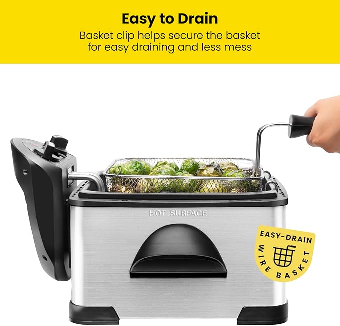 Chefman 4.5 Liter Deep Fryer w/Basket Strainer, XL Jumbo Size, Adjustable Temperature & Timer, Perfect for Fried Chicken, Shrimp, French Fries, Chips & More, Removable Oil-Container, Stainless Steel
