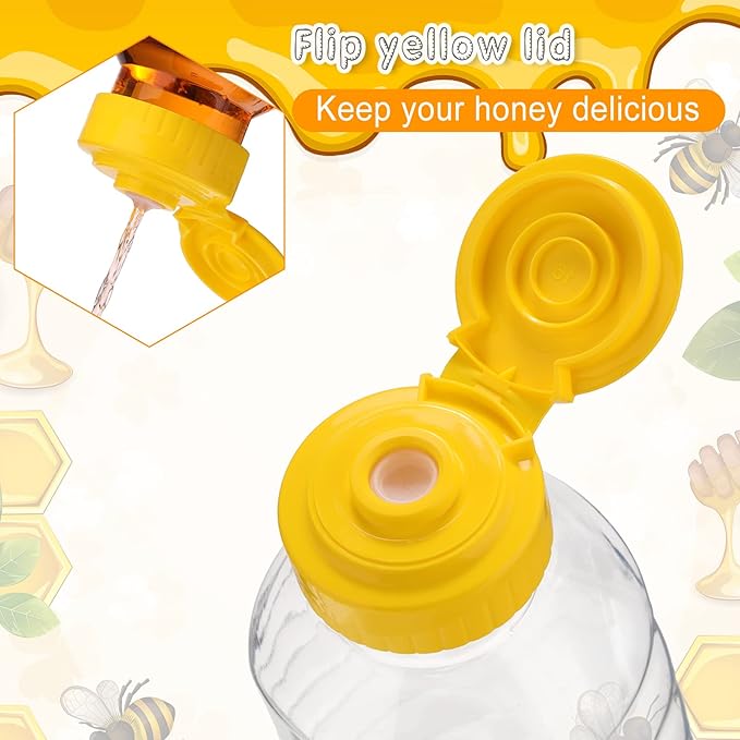 24 Pcs Clear Plastic Honey Bottles Plastic Skep Style Jar Honey Squeeze Bottle Empty Refillable Honey Dispenser with Flip Top Lids Leak Proof Honey Containers Holders for Storing and Dispensing (16oz)