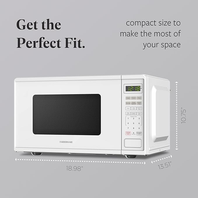 Farberware 0.9 Cu. Ft. Countertop Microwave Oven – 900 Watts Power, Auto Cook Settings, Defrost, Easy Clean and Child Safety Lock - White