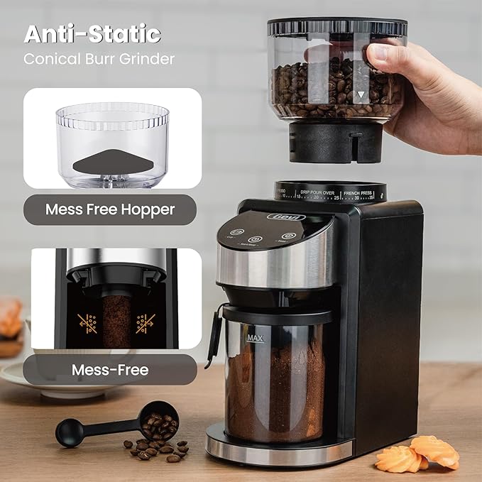 Gevi Coffee Grinder Electric,Coffee Bean Grinder with 35 Grind Settings for Espresso,Drip,French Press,Burr Coffee Grinder for Home Use,Anti-static Design,Black