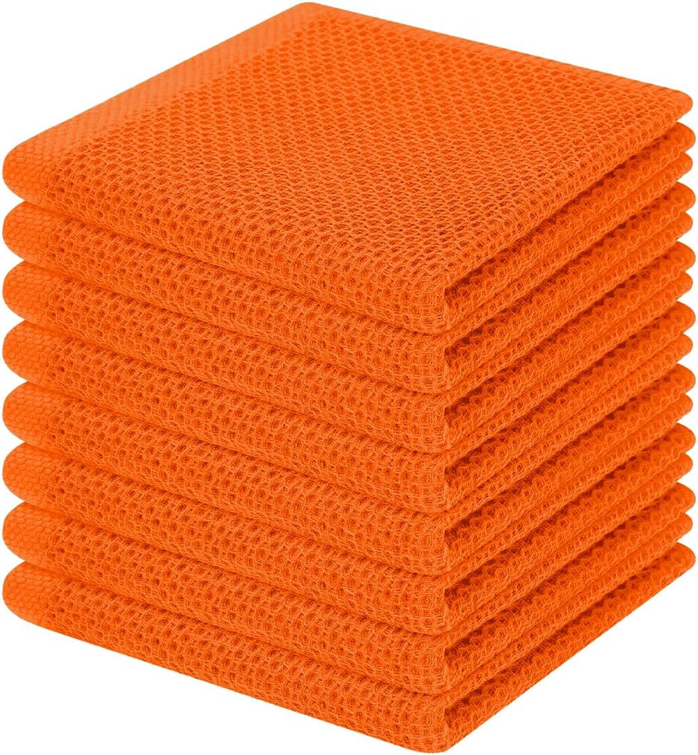 Homaxy 100% Cotton Waffle Weave Kitchen Dish Cloths, Ultra Soft Absorbent Quick Drying Dish Towels, 12 x 12 Inches, 8-Pack, Orange