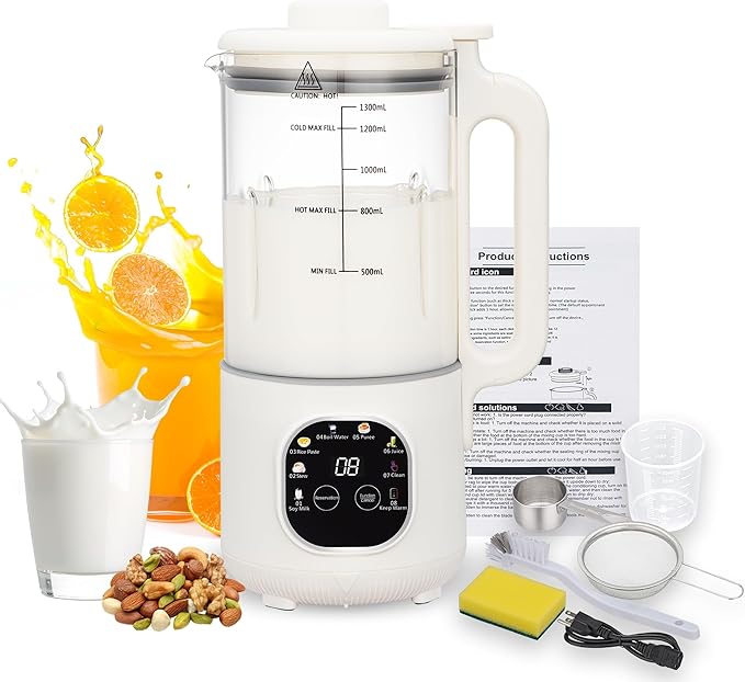8 in 1 Nut Milk Maker Blender With 20 Bladers,40oz Soy, Almond, Oat, Coconut, Plant Based and Non Dairy Beverages, Automatic Soybean Machine With Delay Start/Keep Warm/Boil Water/Auto-clean