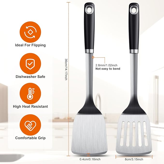 Stainless Steel Spatula Set, 1PC Heavy Duty Turner/Metal Spatula, High Heat Resistant Kitchen Cooking Utensils, Ideal Cookware for Frying Steak, Fish, Eggs or Pancakes