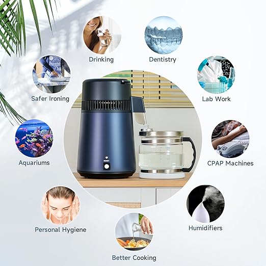 CO-Z 1.1 Gallon Water Distiller, 4L Countertop Distilled Water Machine with Glass Pot, 750W Distilled Water Maker for Pure Water, 304 Stainless Steel Water Distiller Machine for Home Office Travel