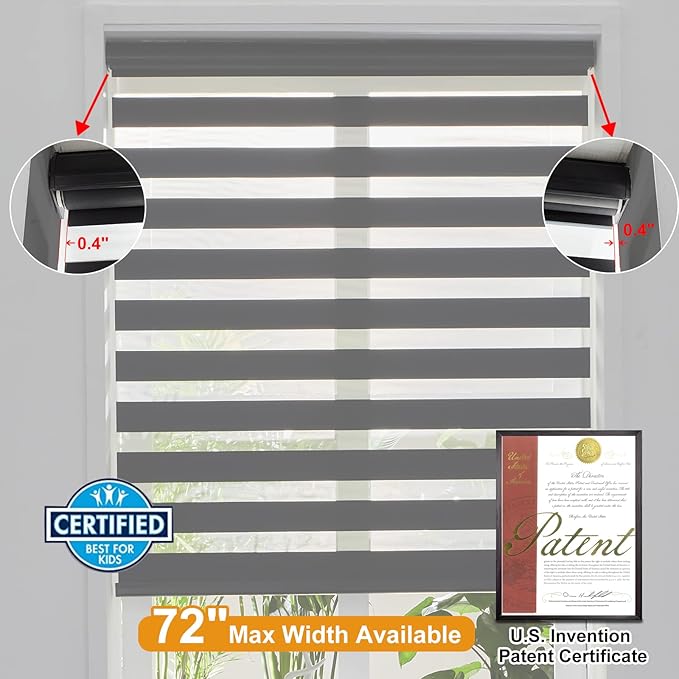 Persilux Cordless Zebra Blinds for Windows Roller Windows Shades (72" W X 72" H,Black) Dual Layer Light Control Light Filtering Sheer Shades for Home