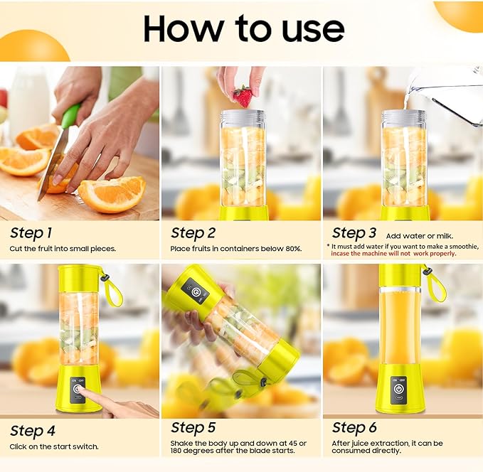 Portable Blender for Smoothies & Shakes - Cordless Personal Size Blender with 6 Blades, 380Ml Juice Cup, Lightweight & Rechargeable, Freshly Squeezed for Picnic/Sports/Office