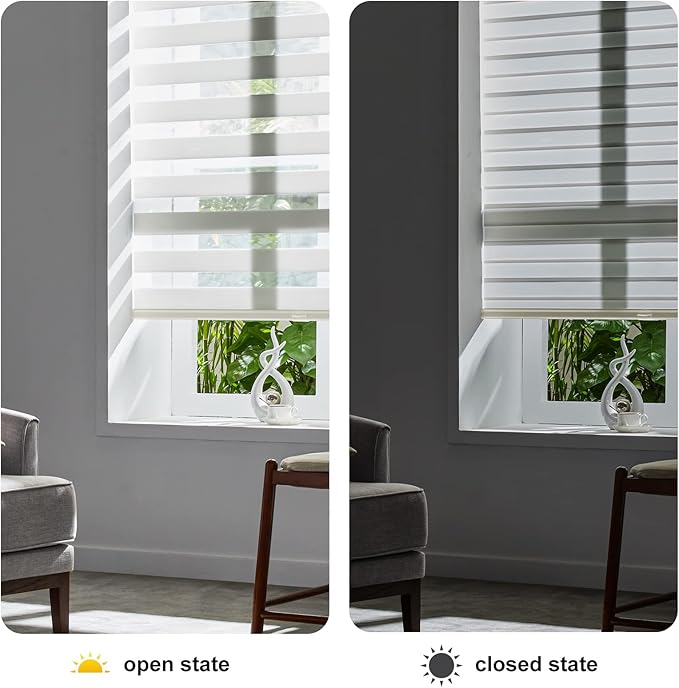 Persilux Cordless Zebra Shades (47" W X 72" H, Cream) Free-Stop Window Shades Dual Layer Light Control for Day and Night, Light Filtering Sheer Blinds for Windows, Easy to Install