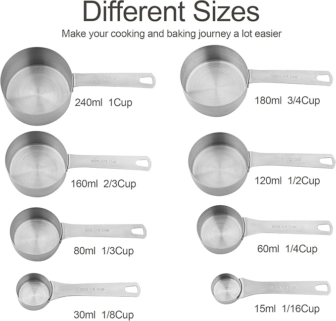 Measuring Cups and Spoons Set, Stainless Steel Measuring Cups Spoons Complete Set of 19pcs Professional Measurer Scoops Ingredients Liquid or Dry Heavy Duty Solid Measurment Cup