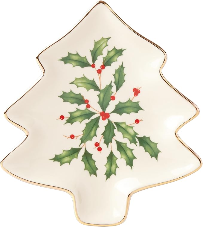Lenox Serveware, Hosting The Holidays Tree Plate, Festive Porcelain Dinnerware, Service for 1, Pasta, Salad and Dinner, Dishwasher Safe, Christmas Decorations (MultiColor, 5.75 inch Length, 1 Piece)