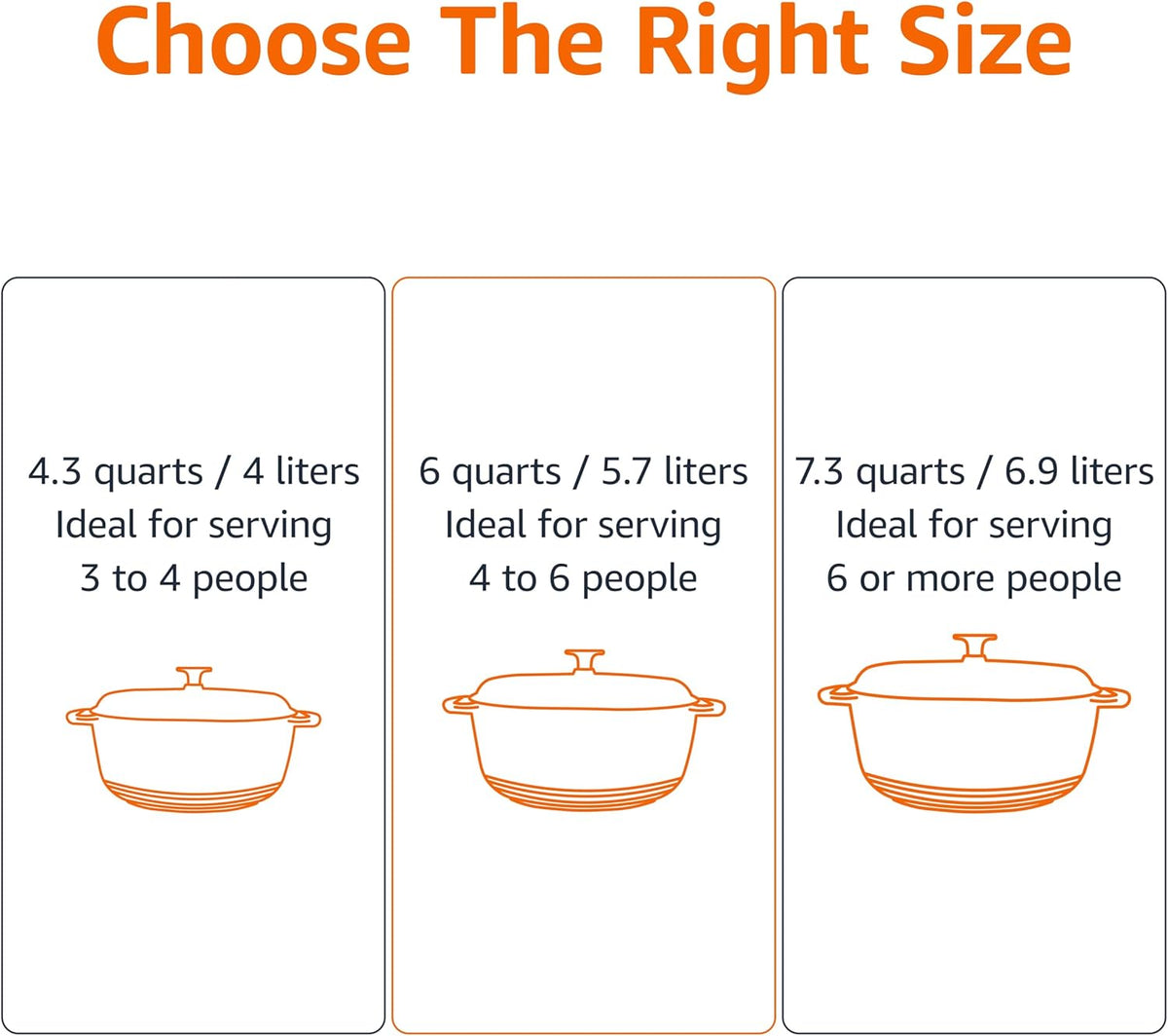 Amazon Basics Cast Iron Dutch Oven Pot with Lid, Enameled, Round, Dual Handles, Heavy-Duty, Medium, 6-Quart, Light Pink