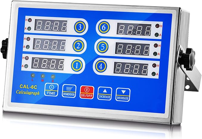 Commercial 6 Channel Kitchen Timer Cooking Countdown with Clear Display Loud Ring Alarm Reminder for Restaurant Multiple Events