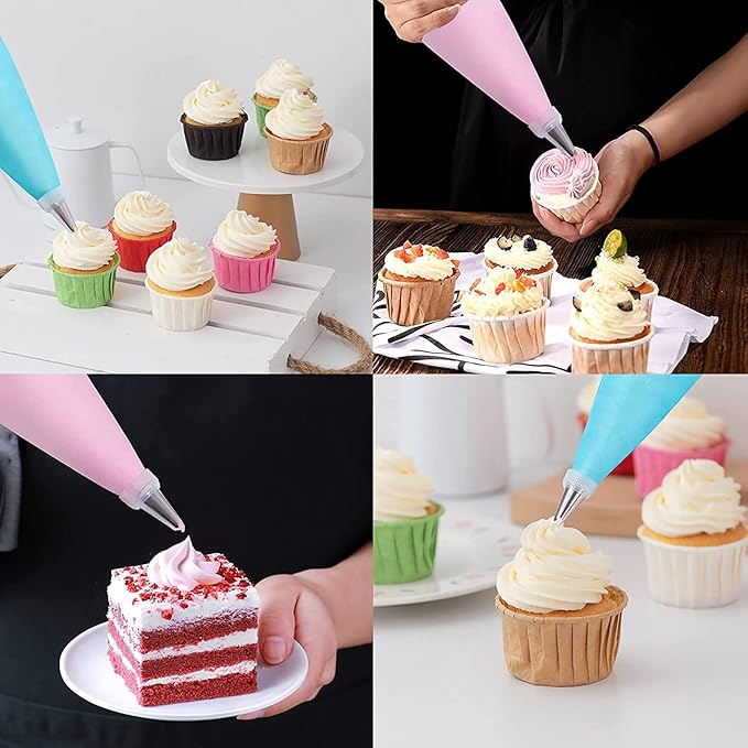 Piping Bags and Tips Set, Cakes Decorating Kit Supplies with 3 Reusable Pastry Bags, 18 Frosting Tips, 3 Couplers, 3 Bag Ties, 3 Cake Scraper, 1 Cake Decorating Tools for Cookie Icing
