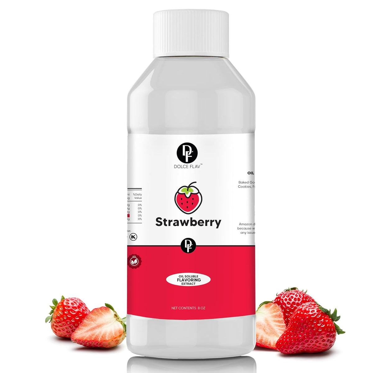 Dolce Flav Strawberry Extract 8 oz – Kosher, Sugar-Free, Concentrated Berry Flavor for Candy, Chocolates & Desserts, Includes Measured Dropper